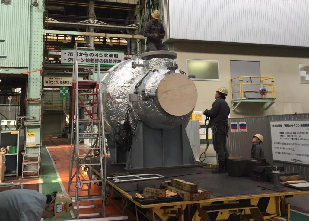 MAN's new high-pressure SCR unit, enabling Tier III NOx compliance with a reduced footprint for two-stroke engines