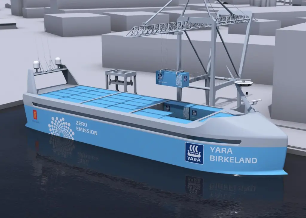The Yara Birkeland is expected to be the first autonomous, all-electric container feeder and will begin plying the Norwegian coast late next year