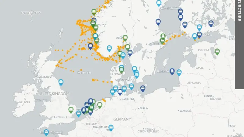 LNG bunkering map in Europe as displayed in the LNGi portal (image: DNV GL)