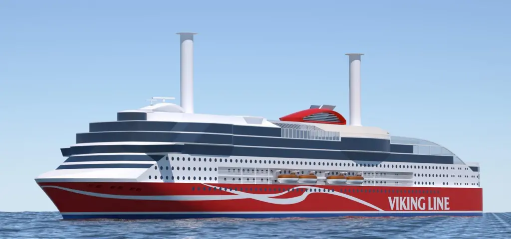 Six 310mm-bore dual-fuel engines will power the new Viking Line vessel being built in China