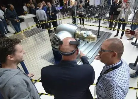 Demonstrating one of the augemented reality apps at Aegir Marine's 'Future of Service' workshop