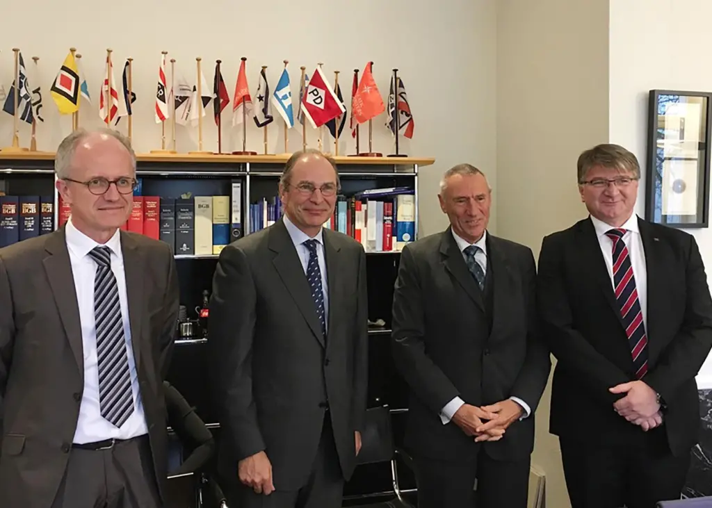 Philippe Le Berre (left) and Jean-Pacal de Peretti of Engie Axima with Jan H. Wilhelm of administrators HWW and Jürgen Matthes of Noske-Kaeser
