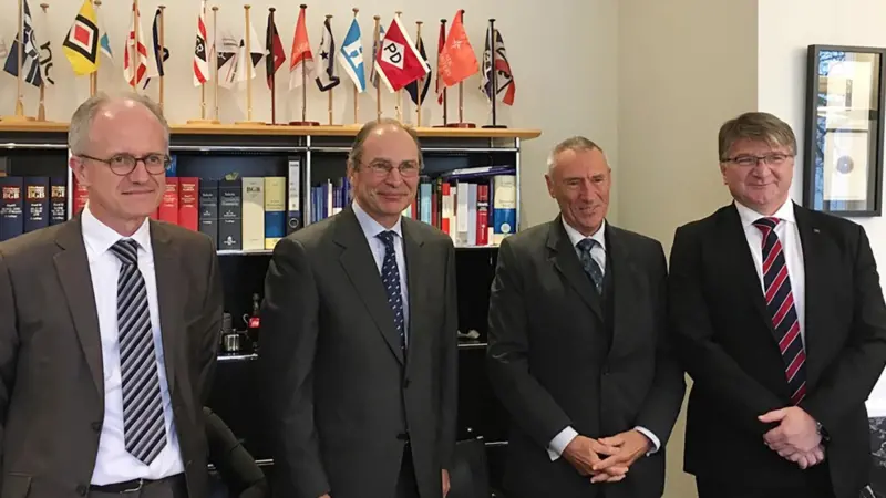Philippe Le Berre (left) and Jean-Pacal de Peretti of Engie Axima with Jan H. Wilhelm of administrators HWW and Jürgen Matthes of Noske-Kaeser