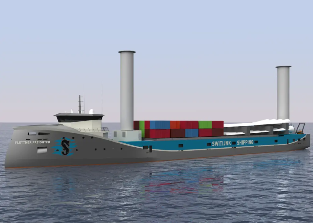 The 8,500dwt Flettner Freighter for Switjink Shipping has been built to accommodate LNG engines if selected