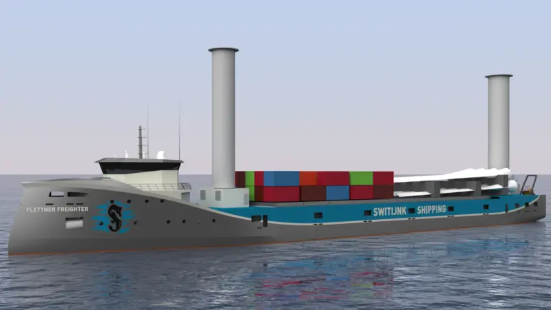 The 8,500dwt Flettner Freighter for Switjink Shipping has been built to accommodate LNG engines if selected