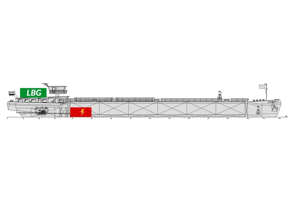 The barge will feature a zero-emissions propulsion arrangement running on liquefied biogas and electricity