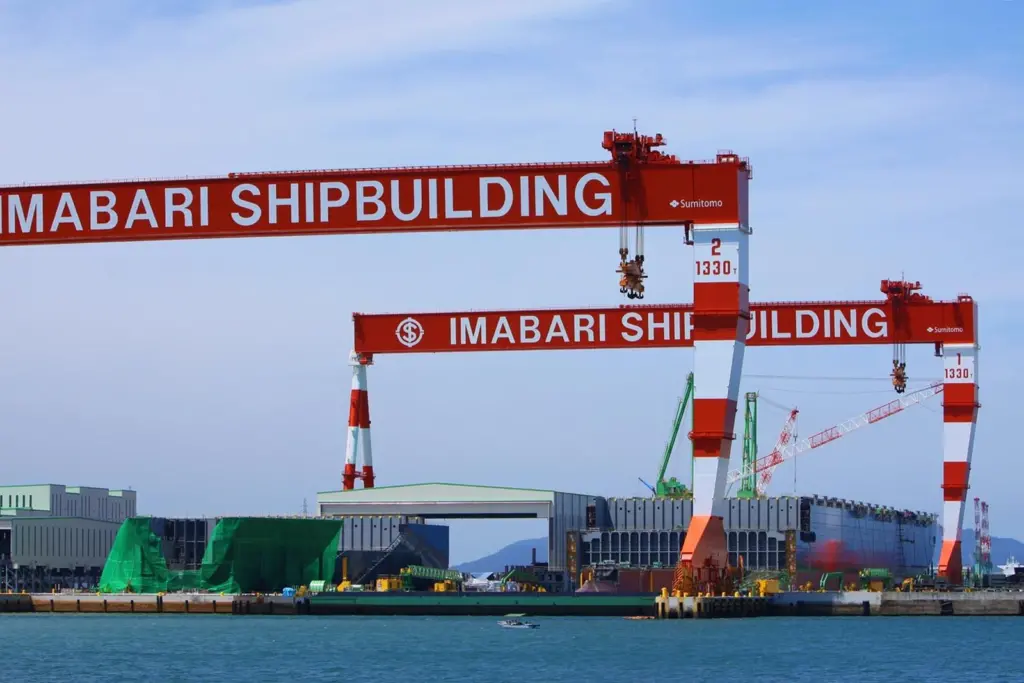 Boosting production efficiency at Marugame: two of the three goliath cranes spanning the new dock and wide apron