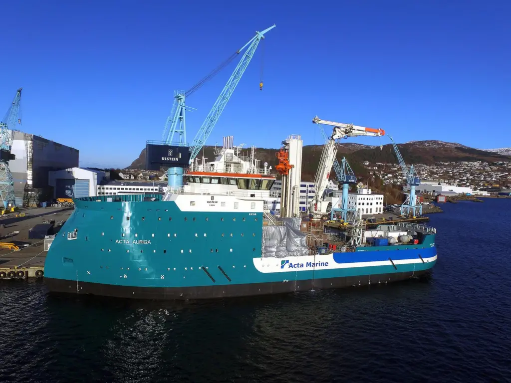 Ulstein Verft’s latest delivery, walk-to-work windfarm support vessel 'Acta Auriga' (photo: Benny Banen, Acta Marine)
