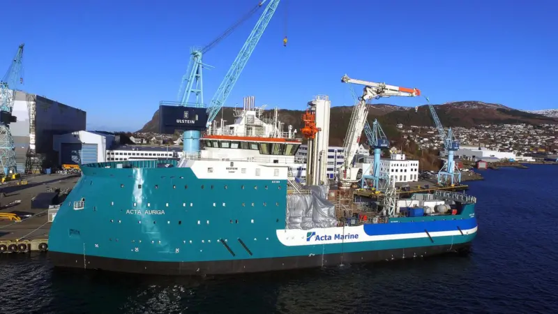 Ulstein Verft’s latest delivery, walk-to-work windfarm support vessel 'Acta Auriga' (photo: Benny Banen, Acta Marine)