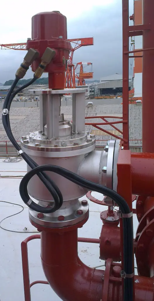 A VOCON venting control valve with Rotork CMA actuator installed on the deck of an oil tanker