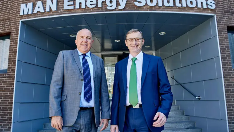 Sign of the times: Wayne Jones (left), chief sales officer and Thomas Knudsen, senior vice president, MAN Energy Solutions