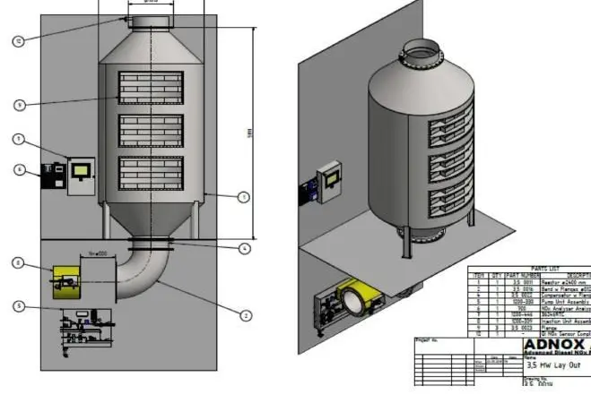 The diesel-reductant SCR system developed by Adnox, as applied to a 3.4MW four-stoke engine