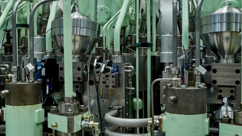 Close-up of cylinder cover, gas block and gas injection valve on the research engine equipped for LPG operation (credit: MAN Energy Solutions)