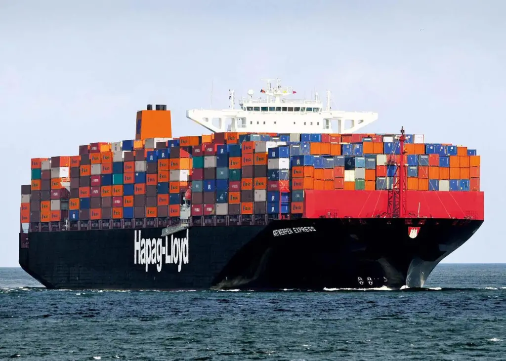 Two 13,000 teu ships, similar in size to the pictured 'Antwerp Express', will have scrubbers installed (credit: Hapag-Lloyd)