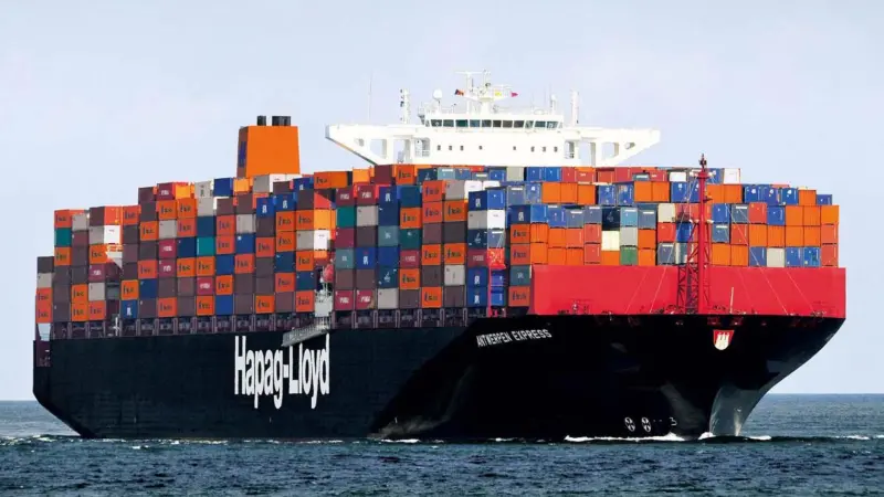 Two 13,000 teu ships, similar in size to the pictured 'Antwerp Express', will have scrubbers installed (credit: Hapag-Lloyd)