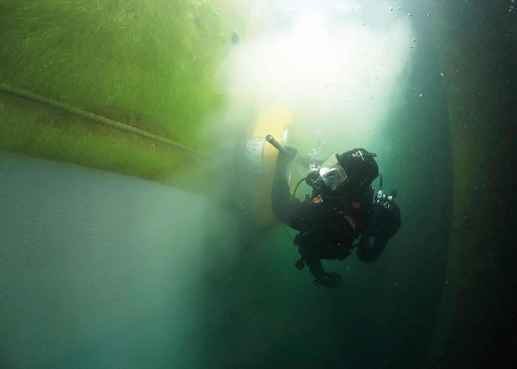 Underwater hull cleaning offers significant environmental and cost benefits if conducted properly (credit: Hydrex/Subsea Industries)