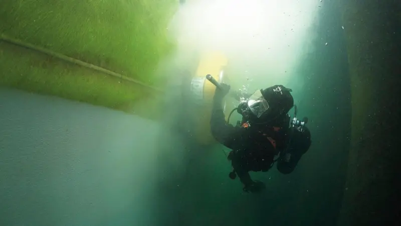 Underwater hull cleaning offers significant environmental and cost benefits if conducted properly (credit: Hydrex/Subsea Industries)
