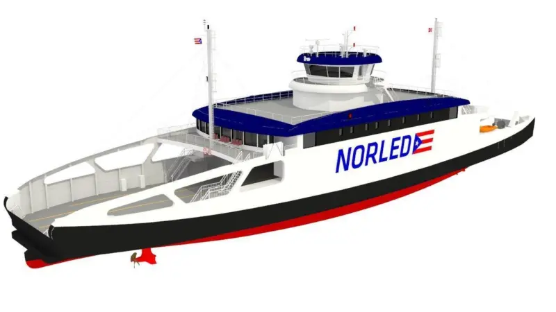 Artist’s impression of the Norled hybrid plug-in ropax ferry Photo: Sembmarine