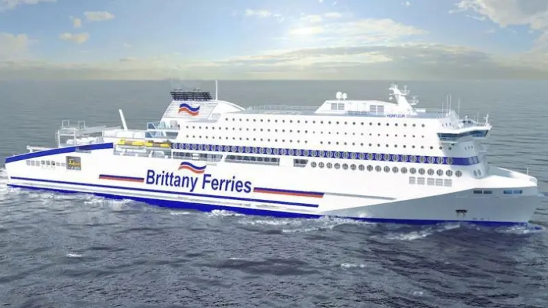 'Honfleur' will be distinguished in the Channel ferry market by an LNG-electric power installation (credit: FSG)