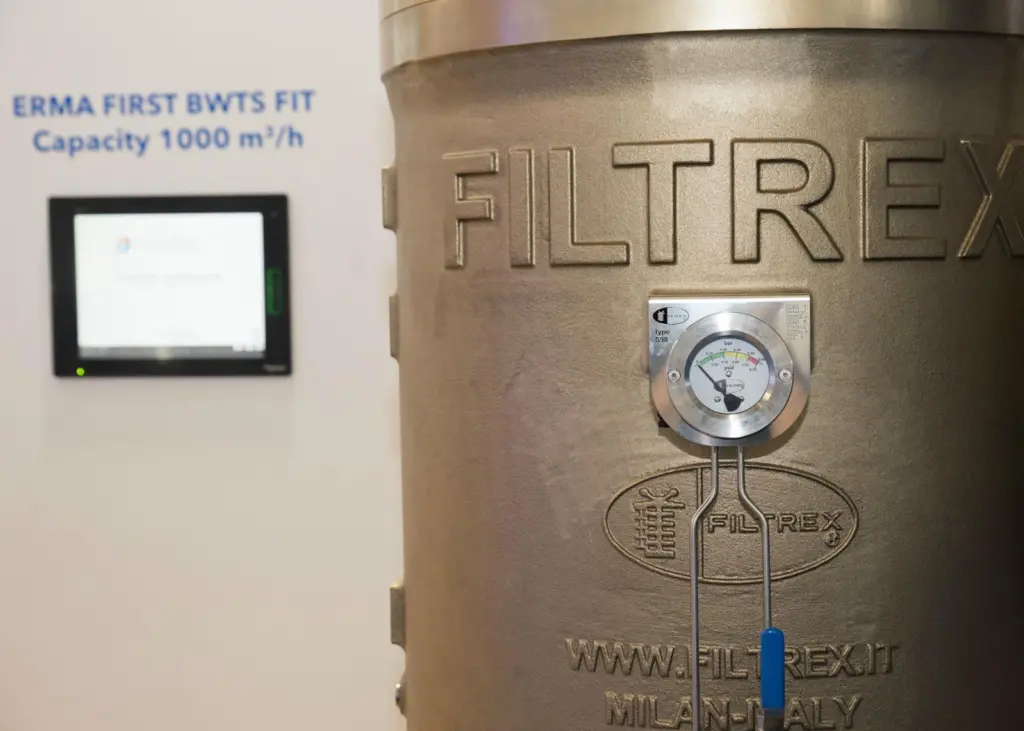 The ERMA FIRST BWTS FIT system has obtained a new type of USCG type approval which allows it to use a Filtrex filter Photo: ERMA FIRST
