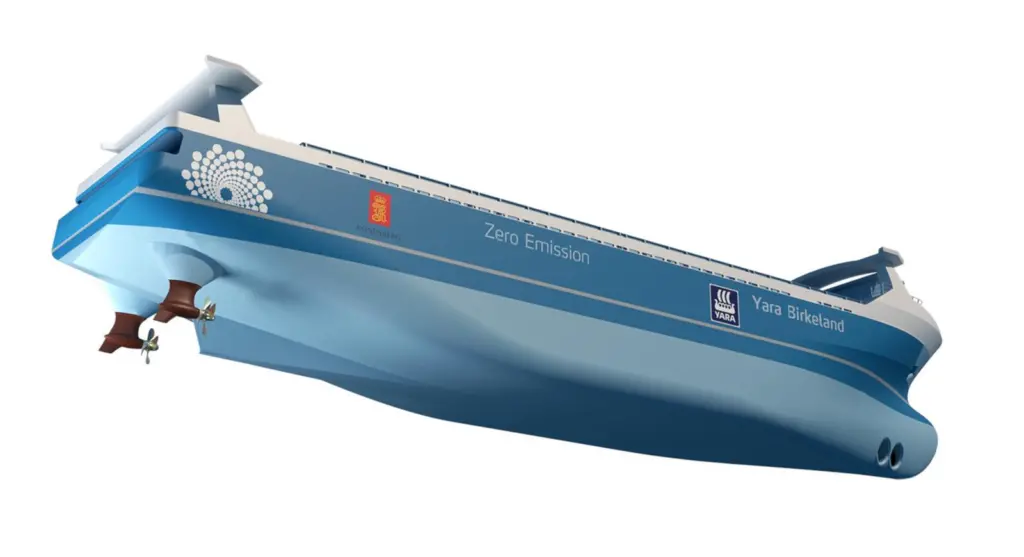 Brunvoll will deliver two pulling azimuth propellers for propulsion and two tunnel thrusters for manoeuvring for the Yara Birkeland