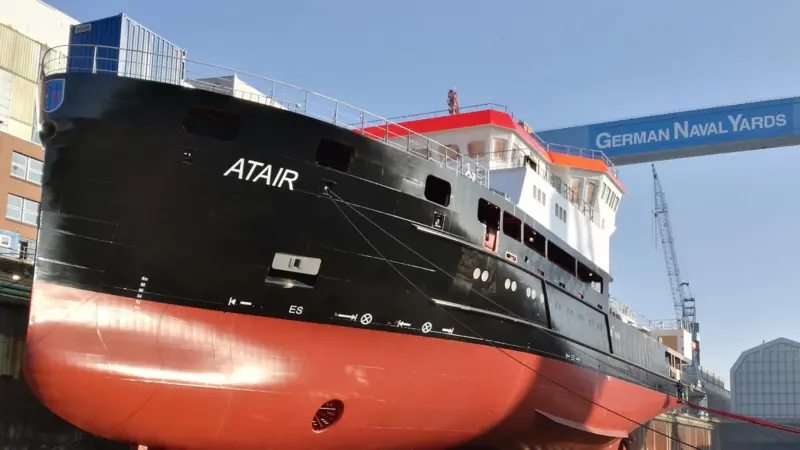 The completed Atair hull at GNYK