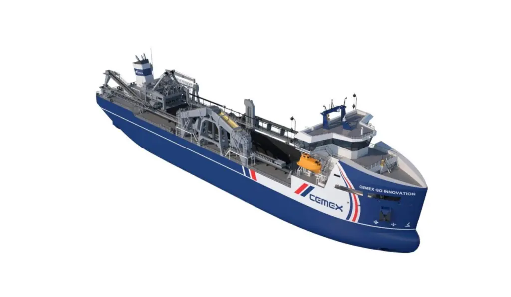 A new generation of marine aggregates dredger is set for work off the UK coast towards the end of this year (image courtesy of CEMEX).