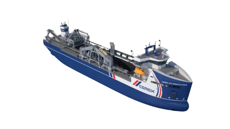 A new generation of marine aggregates dredger is set for work off the UK coast towards the end of this year (image courtesy of CEMEX).