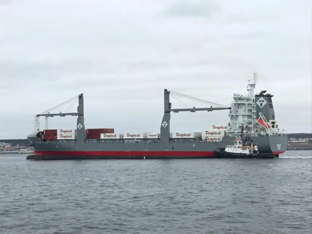 The 1,145TEU Tropic Hope, one of six newbuilds joining the fleet of US company Tropical Shipping, arriving at Halifax