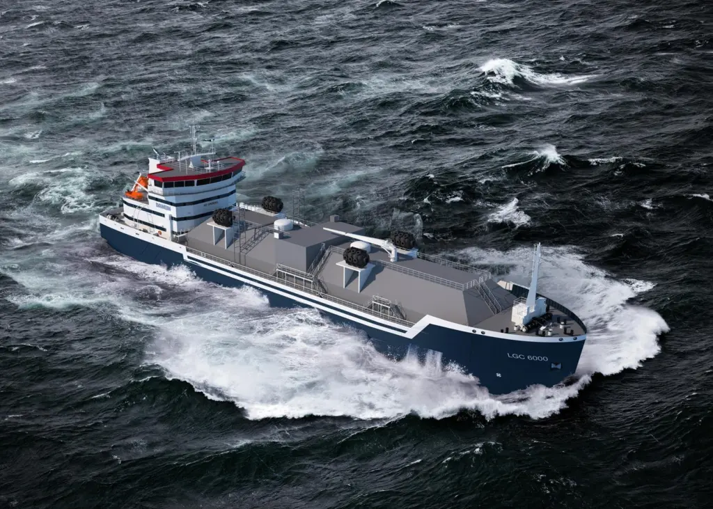 An artist's impression of the LGC 6000 LNG bunker vessel being built for Eesti Gaas Photo: Damen
