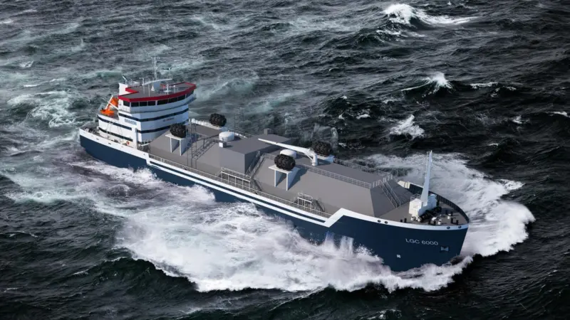 An artist's impression of the LGC 6000 LNG bunker vessel being built for Eesti Gaas Photo: Damen