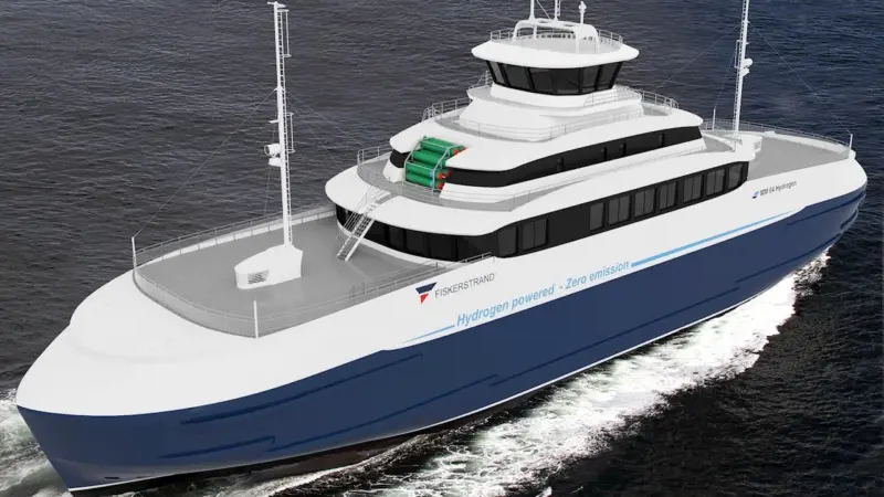 Concept sketch of a hydrogen hybrid ferry. (Credit Fiskerstrand Holding)