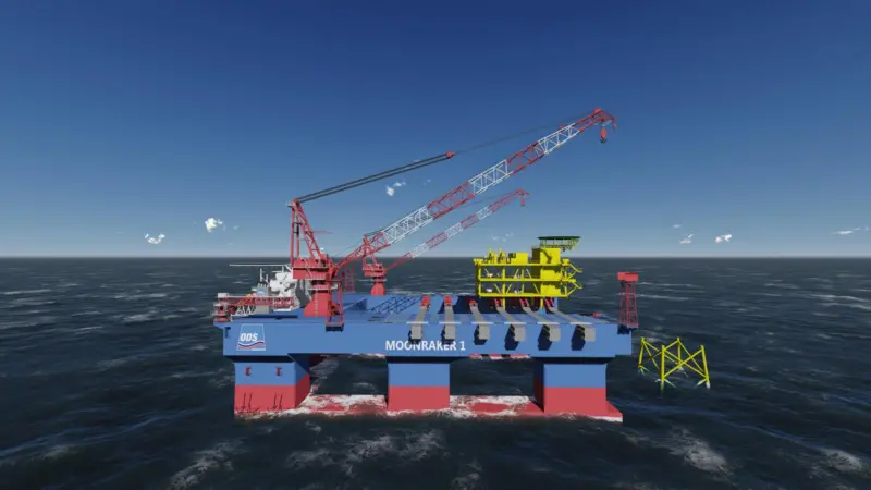 Moonraker’s 114m width is divided by a 64m-wide, 90m long slot: this enables a neat trick - the resulting U-shape receiving area wraps snugly around the platform’s underside while still allowing for a 3,500m2 laydown area on the deck