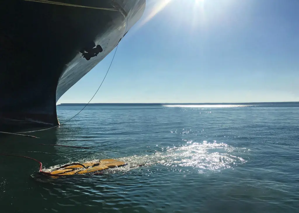 HullWiper’s Remotely Operated Vehicle (ROV) prepares to clean a vessel hull.