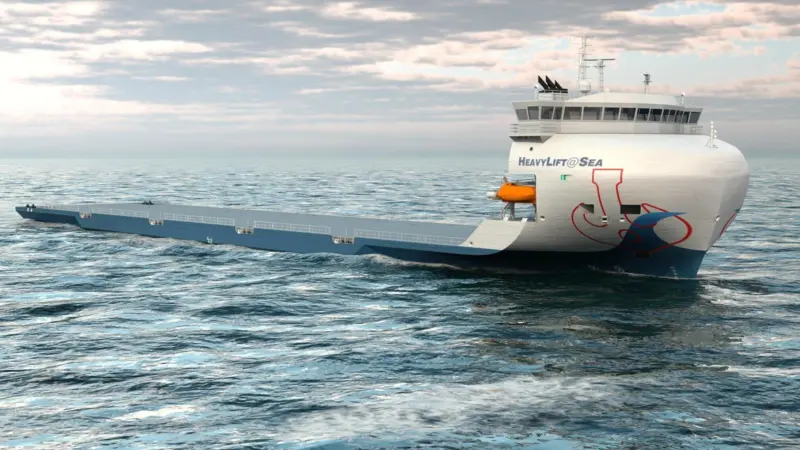 Clean lines of the deckcarrier newbuild to be deployed by United Wind Logistics. (Image courtesy of HeavyLift@Sea).