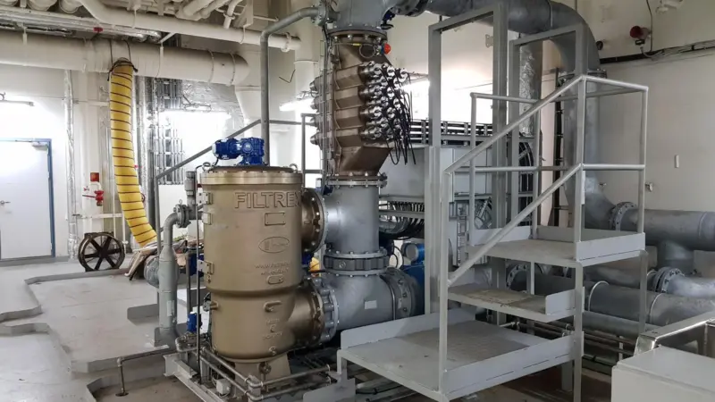 All the vessels will be retrofitted with a CompactClean-750 (pictured) installed in a container on the deck of the vessel.