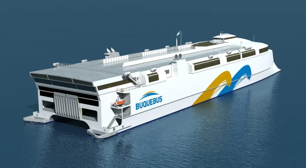 The next LNG dual-fuel fast ferry for River Plate service with Buquebus. (Image courtesy of Incat).