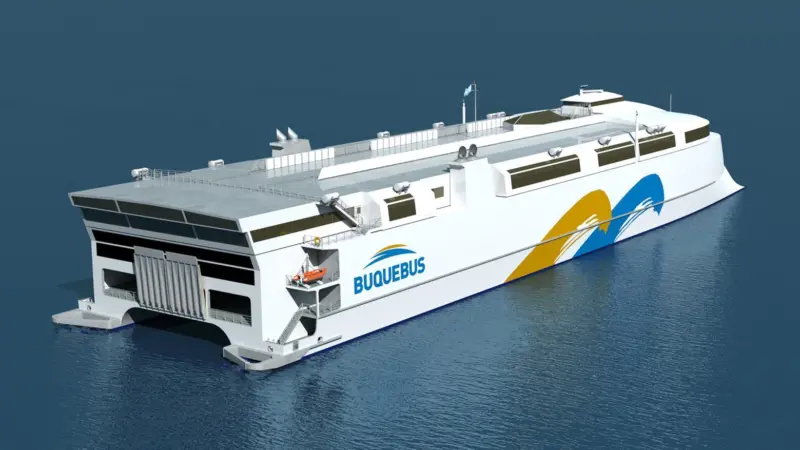 The next LNG dual-fuel fast ferry for River Plate service with Buquebus. (Image courtesy of Incat).