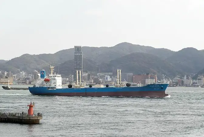 Workmanlike ship from Japan: reefer Boyang Bering pictured after delivery in the Kanmon Strait (credit: Kyokuyo Shipbuilding).