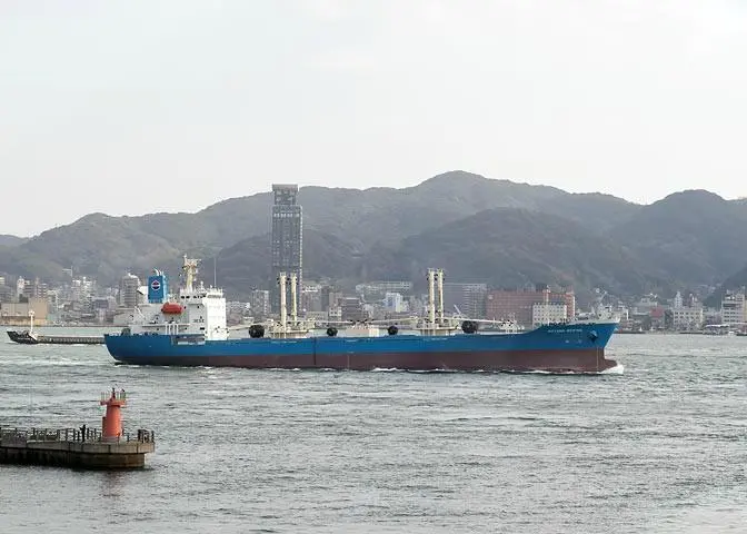 Workmanlike ship from Japan: reefer Boyang Bering pictured after delivery in the Kanmon Strait (credit: Kyokuyo Shipbuilding).