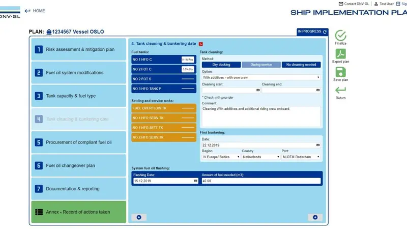 Sample vessel in DNV GL’s web-based Ship Implementation Plan application.
