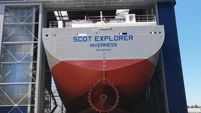 Aft section of Scot Explorer built in new production facilities at Royal Bodewes (photo courtesy of Scotline).