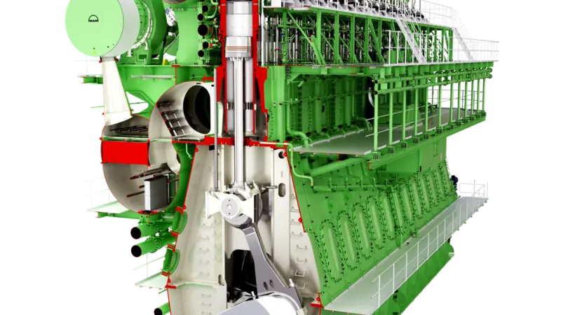 A 12 cylinder Mark 10 version of MAN Energy Solutions' G-type 900mm-bore engine.