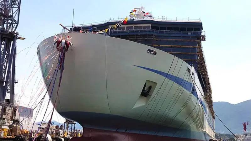 Settsu, launched on August 2, is set to boost Japan’s long-haul coastal ferry fleet (photo credit: MHI).