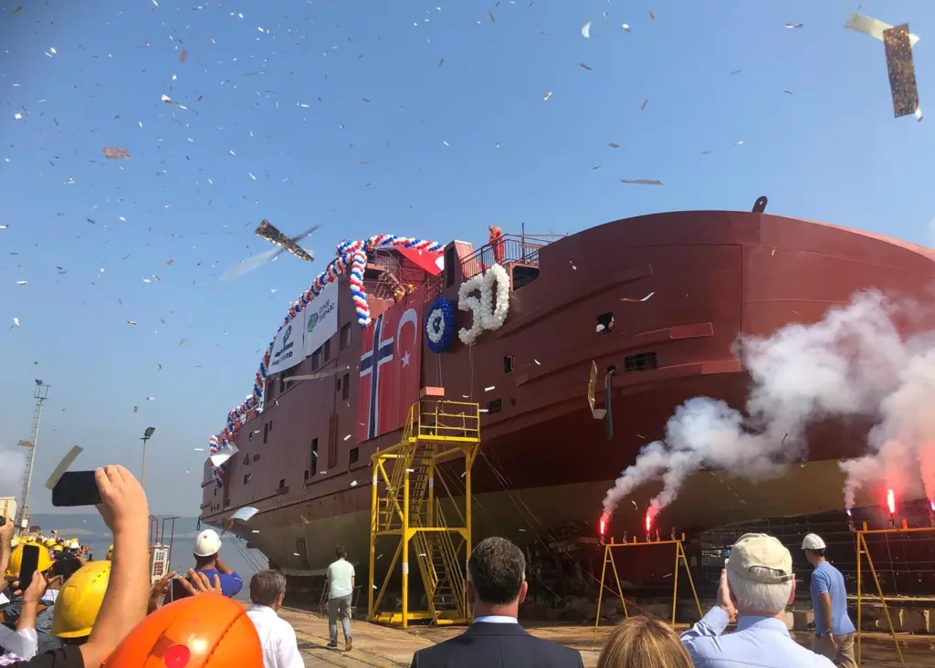The 50th hull built by Cemre for Havyard is launched Photo: Havyard Ship Technology