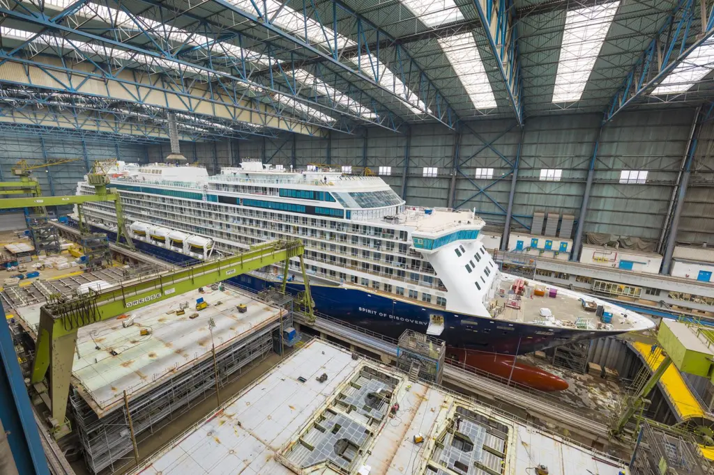 Saga Cruises’ Spirit of Discovery taking shape in Meyer Werft’s Papenburg building hall (photo credit: Meyer Werft).
