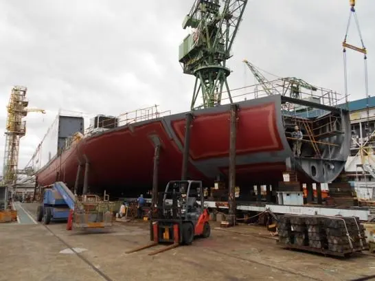 The keel laying ceremony for the 8,000gt LH2 carrier was carried out on 12 June 2019 at KHI’s Kobe shipyard. (Image courtesy of Kawasaki Heavy Industries)