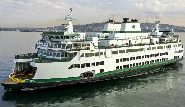 Washington State Ferries’ new hybrid-electric ferry is expected to be the largest battery-powered vessel in North America Photo: EBDG