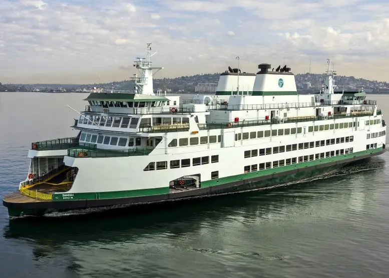 Washington State Ferries’ new hybrid-electric ferry is expected to be the largest battery-powered vessel in North America Photo: EBDG