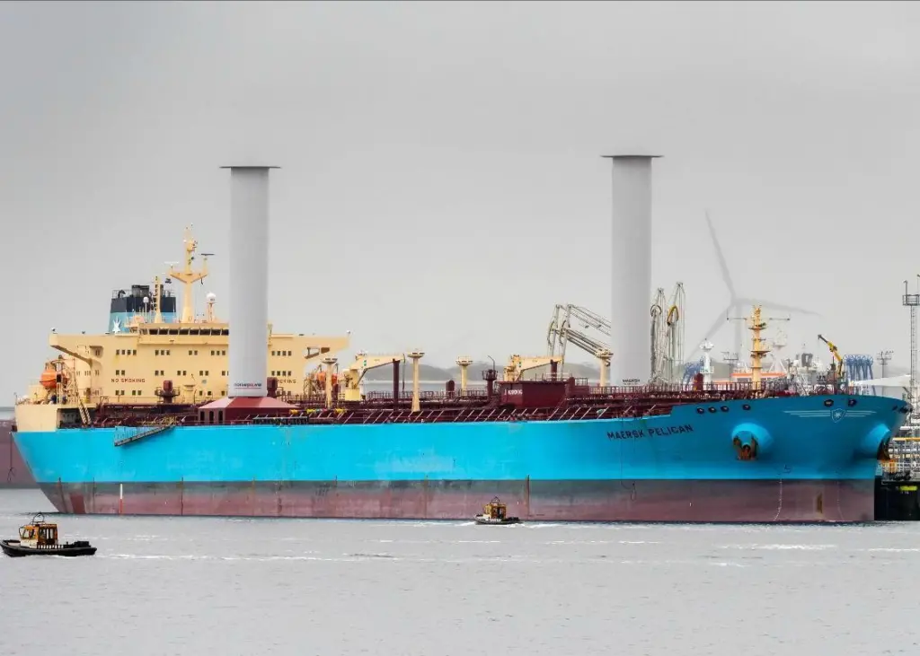 Trials of Rotor Sail technology onboard the ‘Maersk Pelican’ have been a success Photo: Norsepower